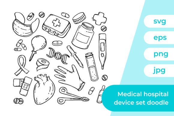 Medical Hospital Device Set of Drawin Graphics and Illustrations