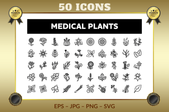 Medical Plants Outline Icons: Premium Graphics