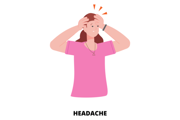 Reviewing Headache Medical Illustration. Woman Wit for Stitch
